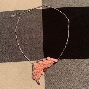 Butterfly Wing with Pink Flowers & Rhinestones Necklace